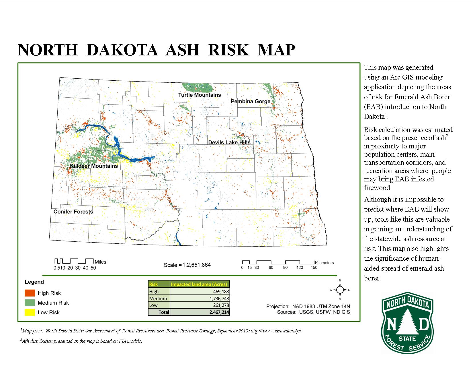North Dakota Ash Risk Map